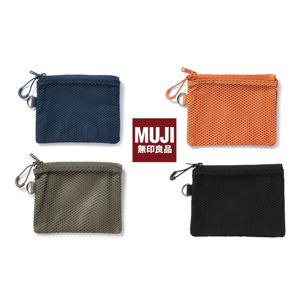 MUJI กระเป๋าใส่เหรียญ / กระเป๋าสตางค์ซิปใบเล็ก สีส้ม / น้ำเงินเข้ม แนวsport มีช่องซิปและตาข่าย มือสอ