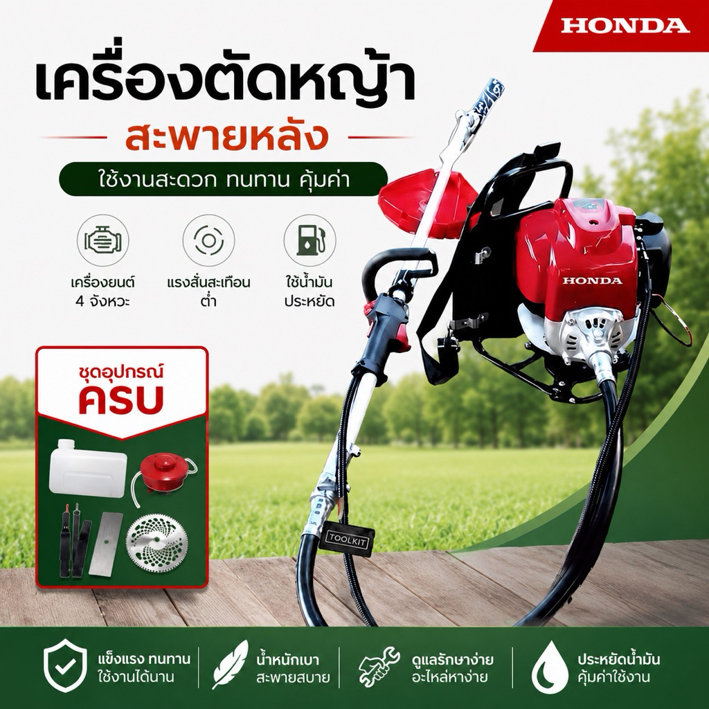 เครื่องตัดหญ้า (ข้ออ่อน) 4 จังหวะ 4แรงม้า รุ่นใหม่พิเศษสะพายหลัง มาตราฐานญี่ปุ่น