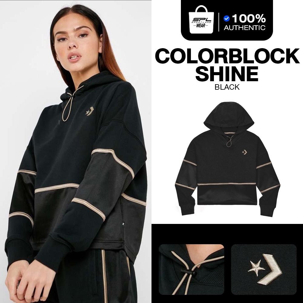 Converse เสื้อ Hoodie ColorblockShine 123W01017BK  BK(1790)