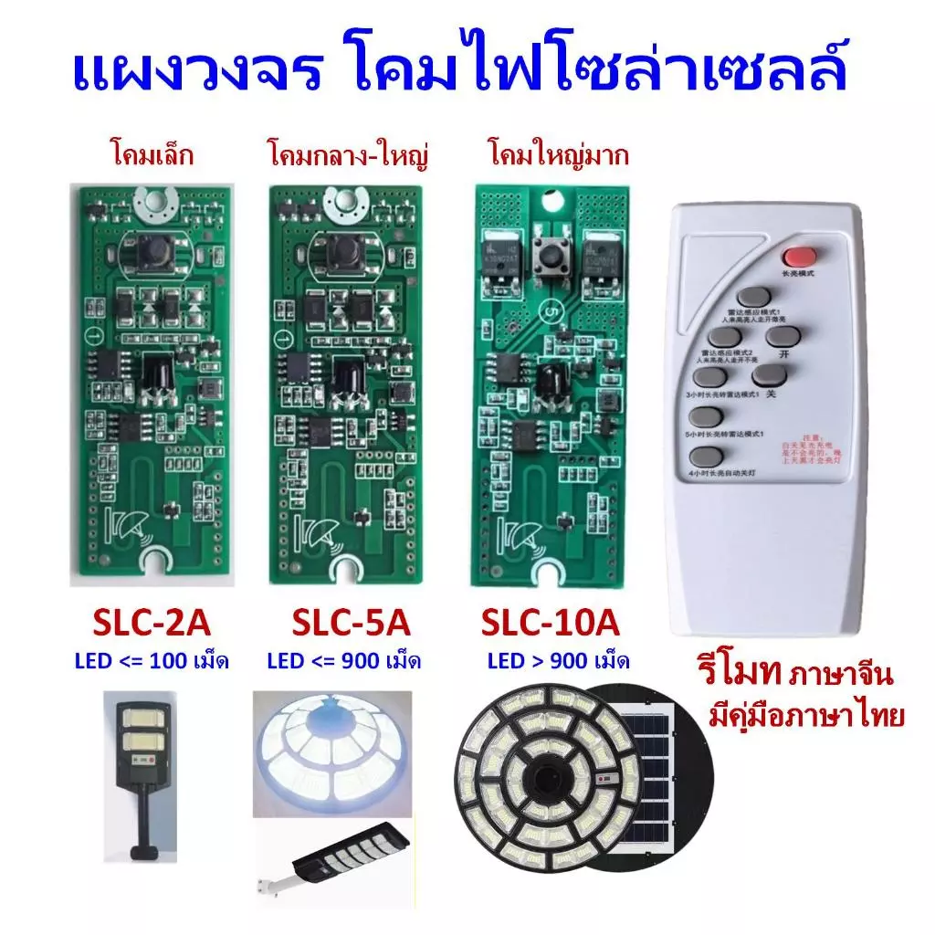 แผงวงจรโคมไฟโซล่าเซลล์ มีโหมดสว่างและโหมดตรวจจับการเคลื่อนไหว พร้อมรีโมท