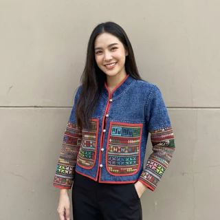 🌿 มนต์เสน่ห์ล้านนา 🌿 เสื้อคอจีนกุ้นแดงแขนเลย ผ้าฝ้ายพื้นเมืองสโตนวอช เนื้อนุ่ม ใส่สบาย