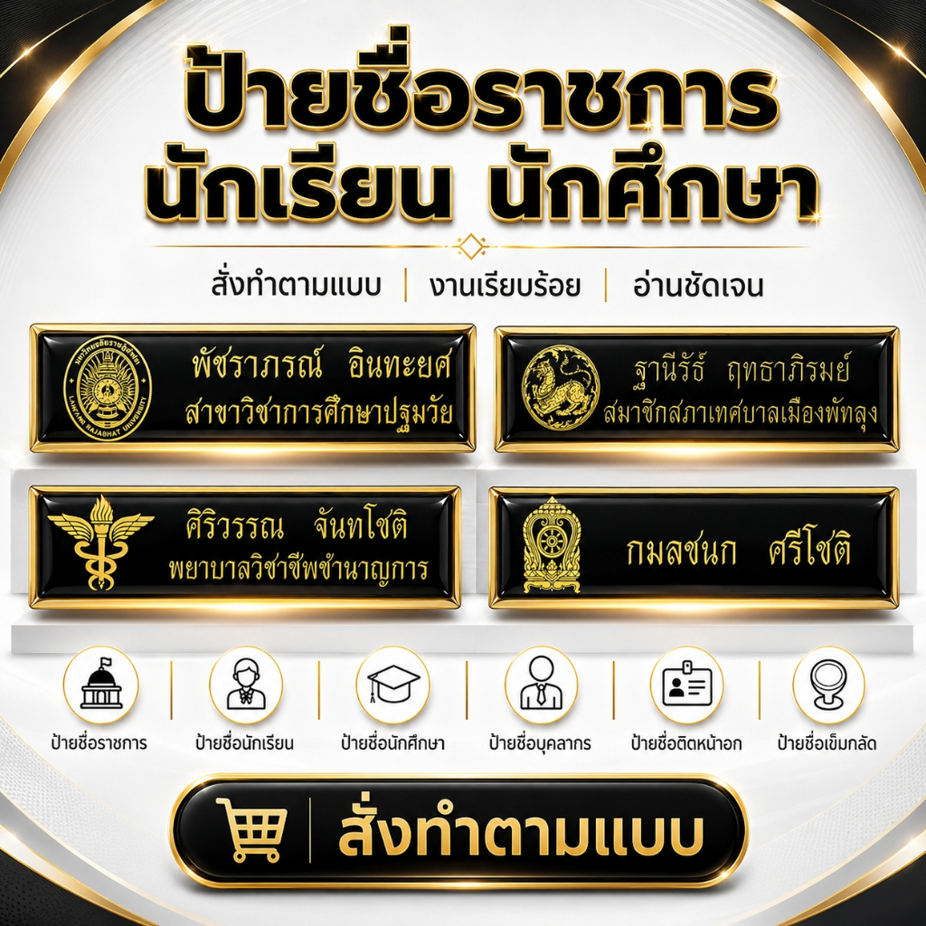 ป้ายชื่อหน่วยงานราชการและเอกชน ตัวอักษรคมชัด ใส่โลโก้ได้