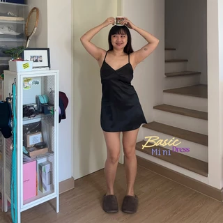 *มีส่งด่วน* upeachme(FL2) Basic Mini Dress (M-XXL) ชุดนอนกระโปรงผ้าซาติน ชุดนอนเซ็กซี่ มินิเดรสผ้าซาติน