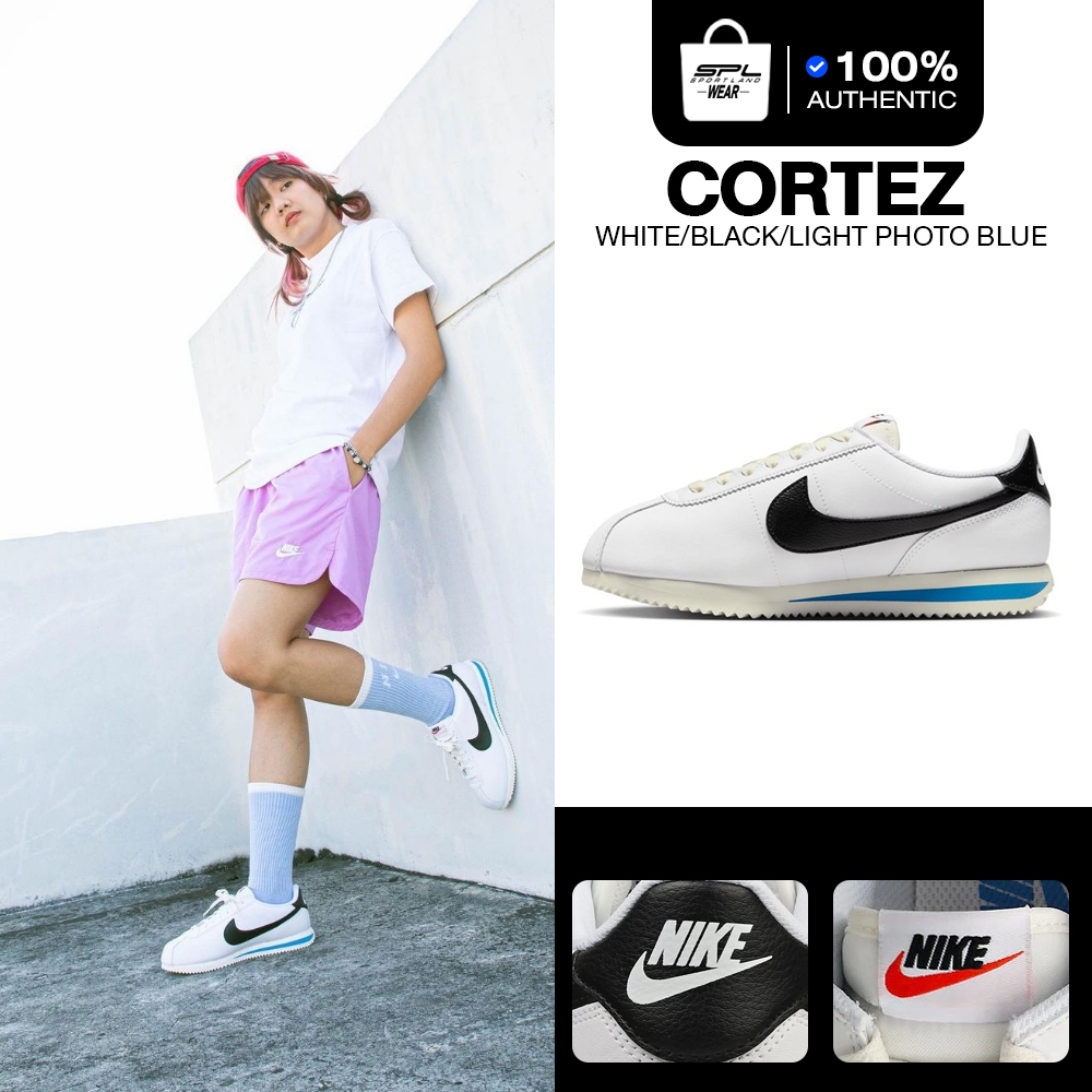 Nike ไนกี้ รองเท้าผ้าใบ รองเท้าแฟชั่น สำหรับผู้หญิง W Cortez White Black Light Photo Blue DN1791-100 (3200)