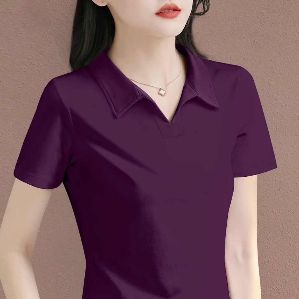 เสื้อโปโลสีพื้นเรียบหรูสำหรับคุณแม่ สไตล์ใหม่สำหรับฤดูร้อน เก๋ไก๋ ดูดีมีระดับ ไม่เหมือนใคร ทันสมัย ​​และดูอ่อนเยาว์
