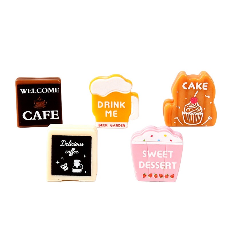 J067B ป้ายกาแฟเรซิ่น ของเล่นของตกแต่งบ้านตุ๊กตา งานดีไอวาย 5 ชิ้น