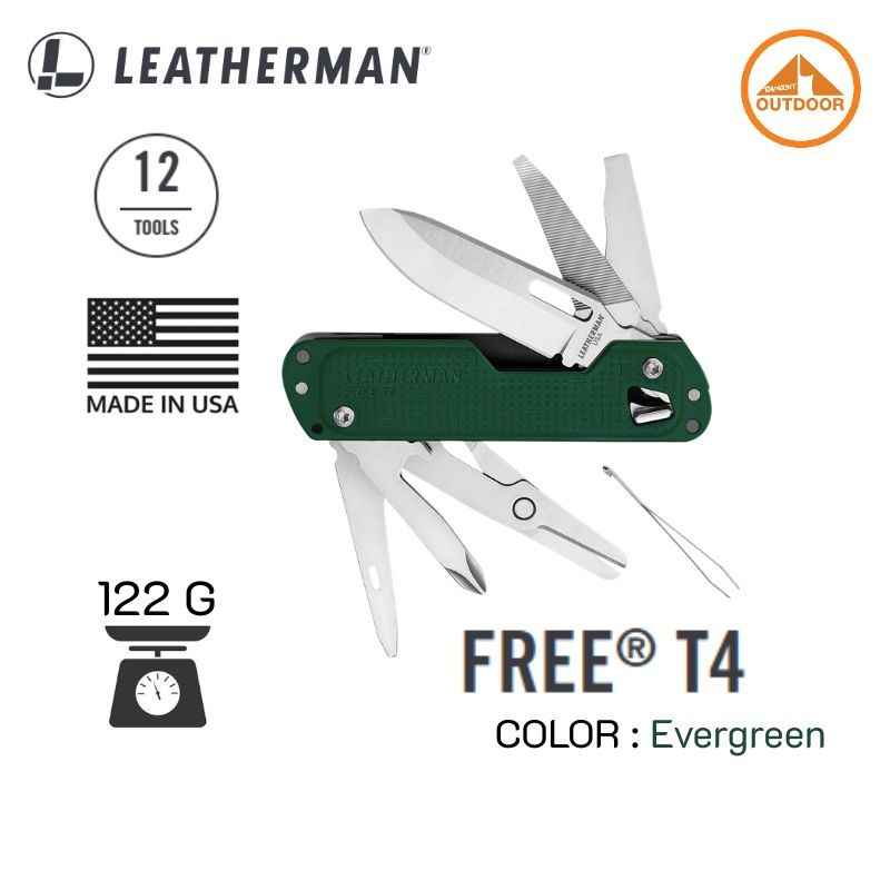 Leatherman FREE T4 #Evergreen | Multi Tool Stainless | 12 Tools เครื่องมือพับอเนกประสงค์