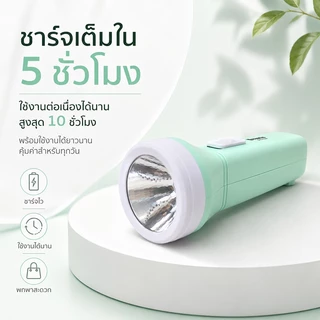 ส่งไว🔥ไฟฉายชาร์จ LED แบตเตอรี่ 500mAh ปลั๊กชาร์จในตัวเลื่อนได้ ระยะเวลาใช้งานนาน ใช้ตอนไฟดับ ตกปลา เดินป่า
