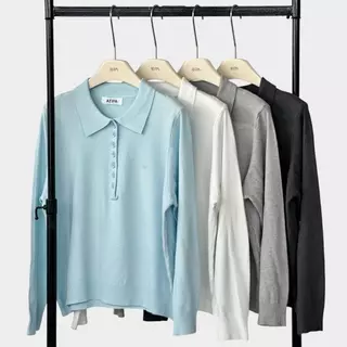 Atipashop - Regent Knit Polo เสื้อไหมพรม คอปกแขนยาว ดีเทลกระดุม ดีไซน์เรียบหรู ใส่ง่ายได้ทุกวัน