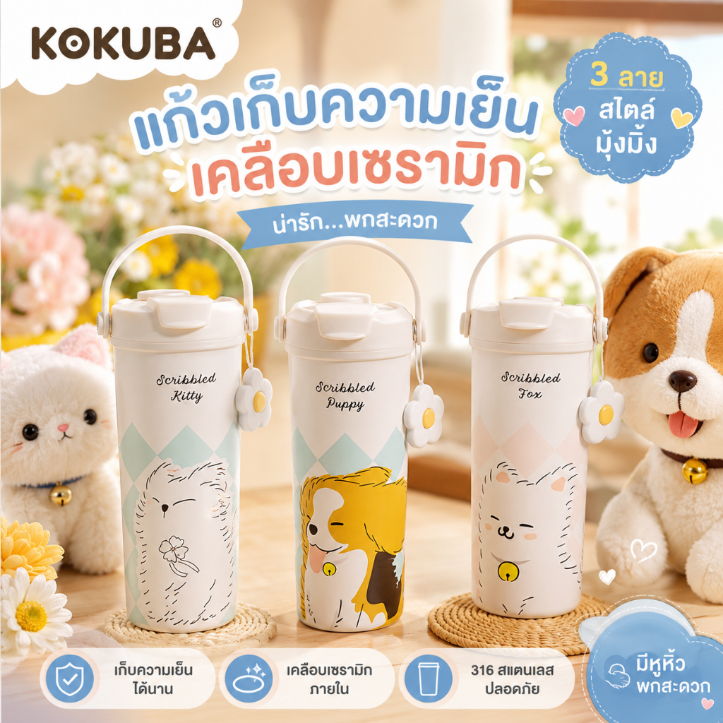 แก้วน้ำขนาด 550 มล ถ้วยน้ําแข็งสแตนเลสเซรามิก เก็บน้ําแข็งไม่ละลาย12ชม พกพาง่ สามารถเก็บเครื่องดื่มร้อนและเย็นได้