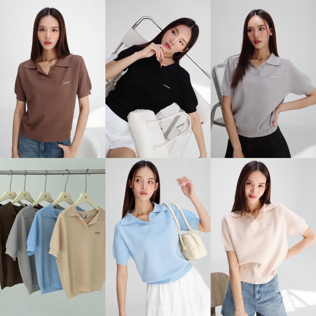 CHUUCHOP | Tyla Polo Knit Shirt เสื้อโปโลไหมพรมแขนสั้น เสื้อทำงานผู้หญิง ผ้าไหมพรมผสม (C8317)