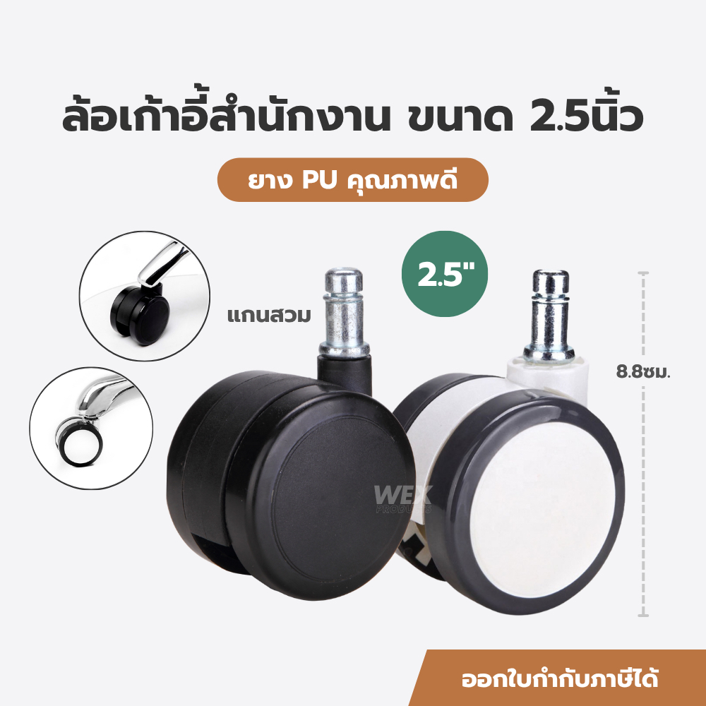 (ชุดละ 5ล้อ) ล้อเก้าอี้ ล้อเก้าอี้สำนักงาน เกมมิ่ง ขนาด 2.5นิ้ว (60มม.) ยาง PU Premium chair wheels  ทนทาน ลื่น เงียบ