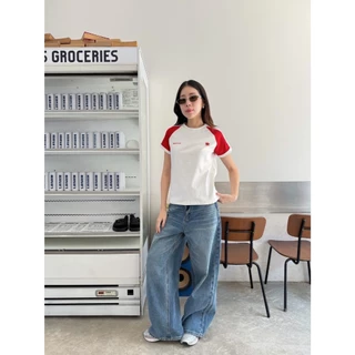 🍊 VL 5376 เสื้อยืด ดีเทลแต่งแถบที่คอและแขนเสื้อสีทูโทน ลายปัก น่ารักมากก! ใส่สบายสุดๆ