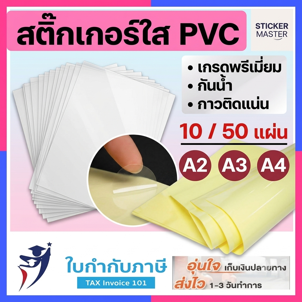 (กันน้ำ/กาวแน่น) สติกเกอร์ PVC ใส A4 A3 กันน้ำ Sticker สติ๊กเกอร์ใส สติกเกอร์เคลือบ พีวีซีใส สติกเกอร์ใส หลัง