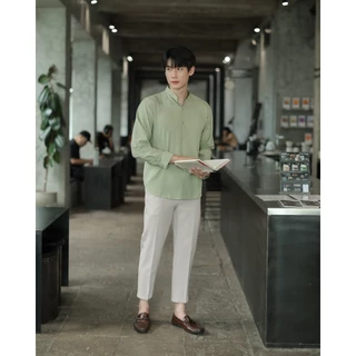 [ส่งทันที กทม.1 วัน] S6: เสื้อเชิ้ตคอจีนแขนยาว สีพื้น พร้อมส่ง ไซซ์ M L XL XXL ผ้านิ่มใส่สบายไม่ร้อน