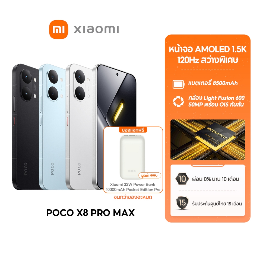 [NEW] Xiaomi POCO X8 Pro Max หน้าจอ AMOLED 1.5K 120Hz สว่างพิเศษ กล้อง Light Fusion 600 50MP OIS แบต