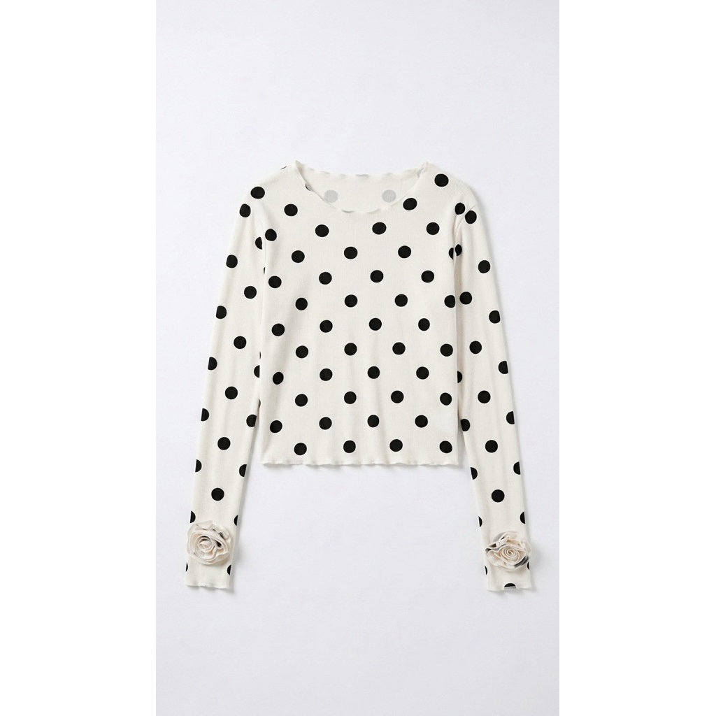 INFINITY : Noelle Top (โนเอล) เสื้อแขนยาวพิมพ์ลาย polka dot ดีไซน์ ดอกกุหลาบที่ปลายแขนทั้งสองข้าง
