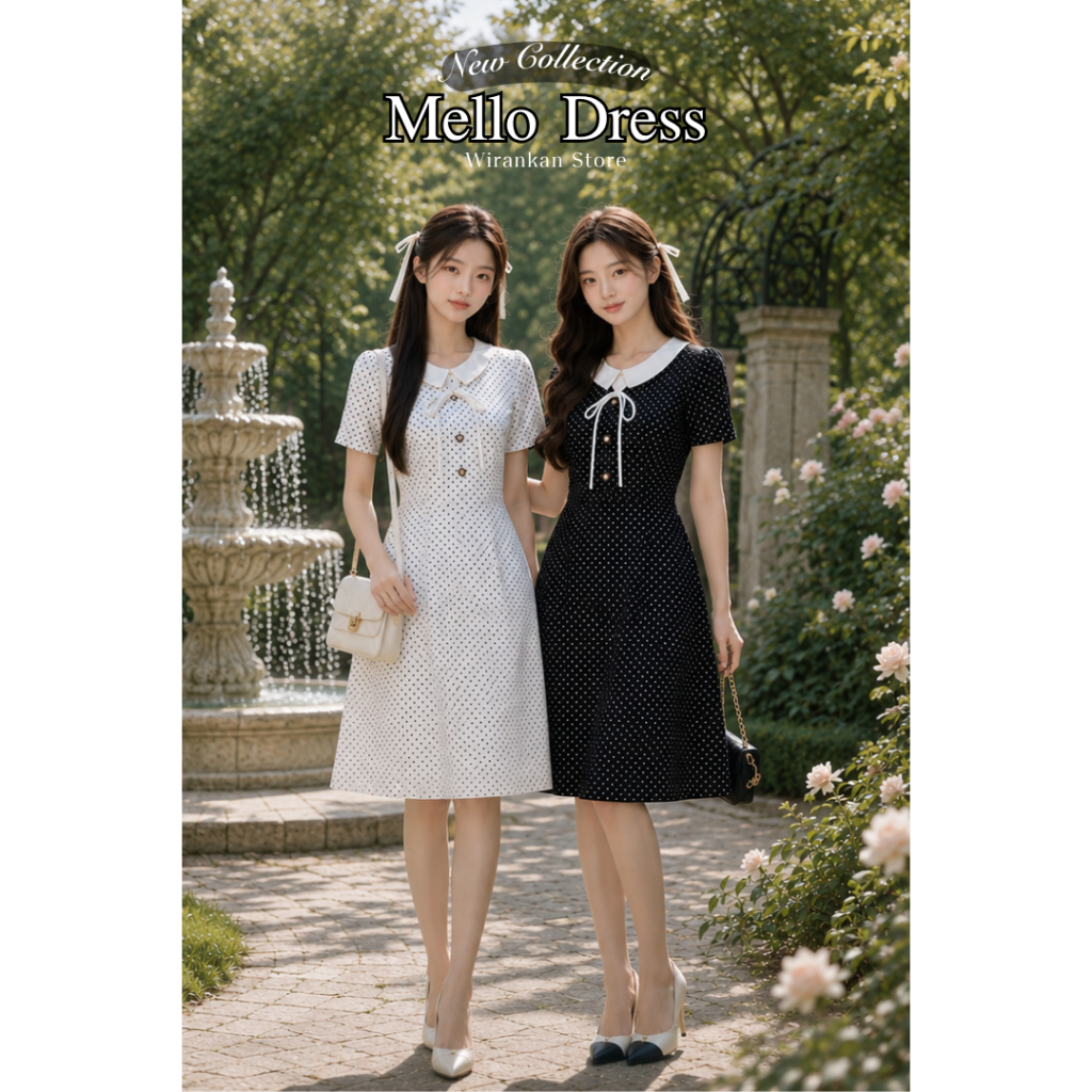 ชุดเดรส WIRANKAN รหัส WG55 Mello-เมลโล่ กระโปรงทรงฟรีไซส์ มีกระเป๋า