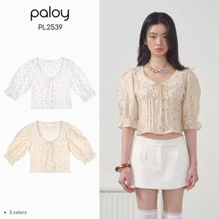 Paloy - PL2539 Posy Top เสื้อแขนตุ๊กตาพิมพ์ลายดอกไม้ Paloy ดีเทลคอปกลูกไม้