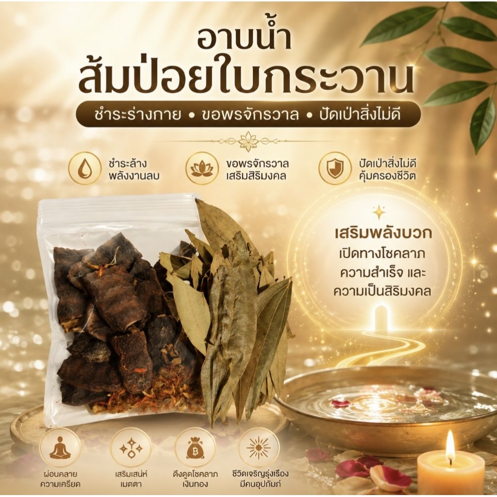 ชุดส้มป่อยใบกระวาน ทำน้ำมนต์อาบขอพรจักรวาล เสริมศิริมงคล ปรับสมดุล ปรับฮวงจุ้ย