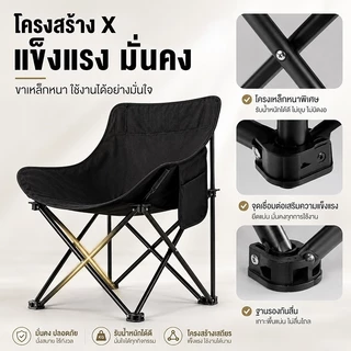【ซื้อ 1 แถม 1】เก้าอี้แคมป์ปิ้ง พนักพิงสูง พับได้ พกพาง่าย พร้อมถุงเก็บ รับน้ำหนัก 400KG