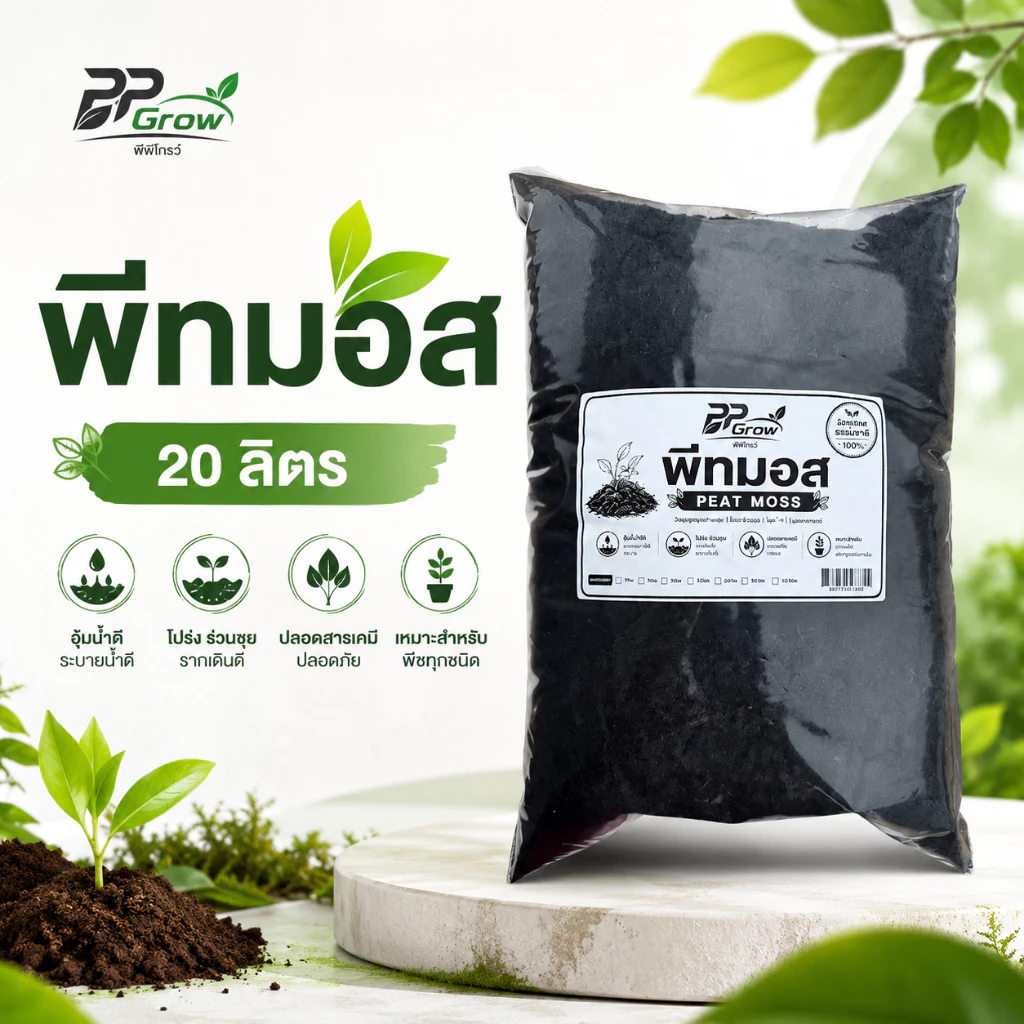 พีทมอส 20 ลิตร วัสดุปลูกธรรมชาติ คุณภาพสูง เพาะกล้า PEAT MOSS ธาตุอาหารสูง ปลอดเชื้อ