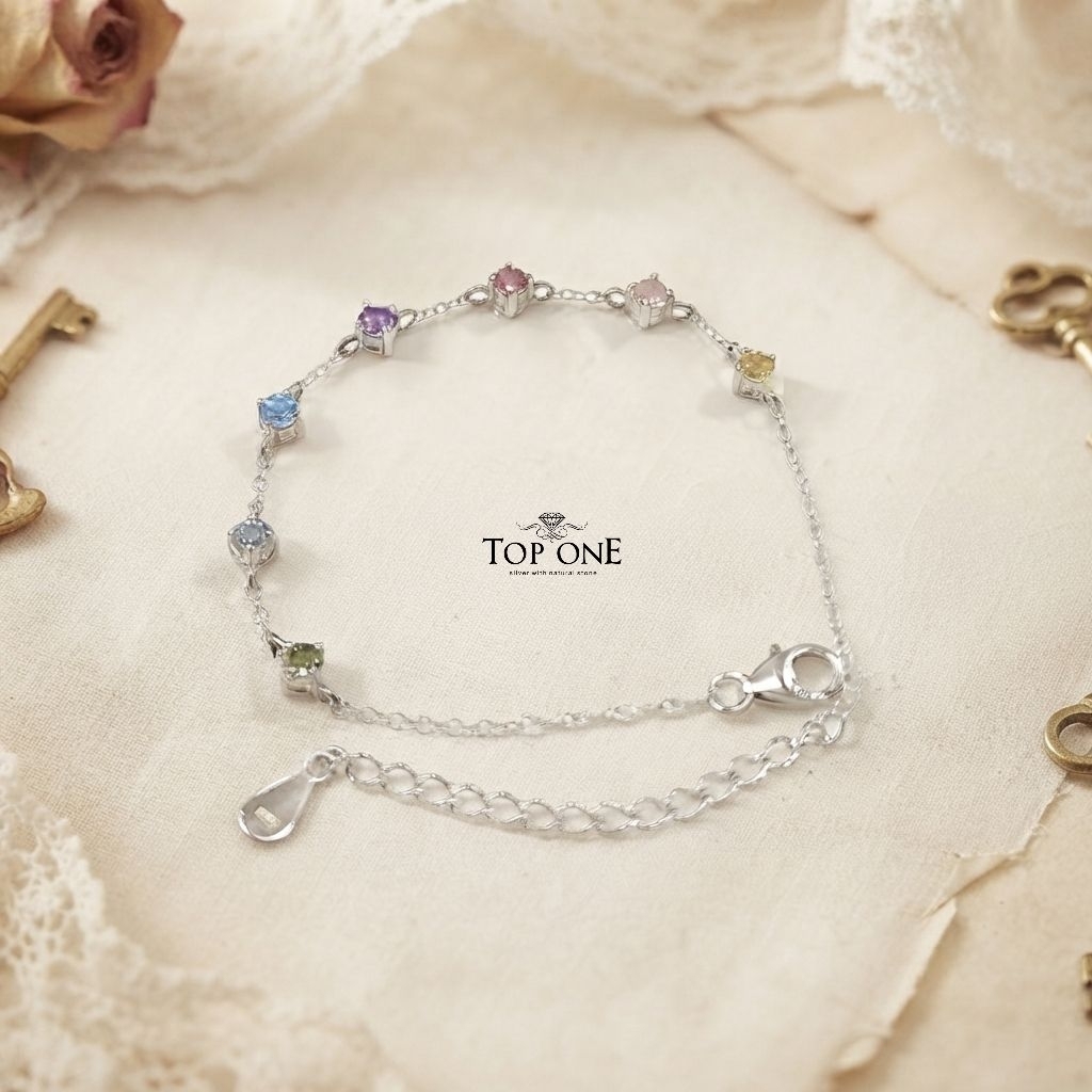Top1jewelry สร้อยข้อมือพลอยแท้ Rainbow เงินแท้