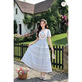 (มี3XL) Maria Diamond มี 3 สี Luna Luna Dress เดรสยาวผ้าคอตตอนดีเทลอกหัวใจ แต่งงานปัก แขนสั้น ซิปหลัง มีซับใน