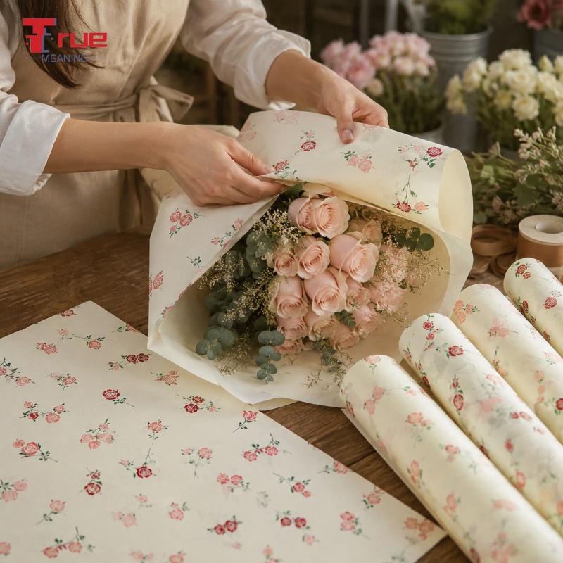 กระดาษซิดนีย์ ผิวมุก  20แผ่น ขนาด 50×70 ซม มีหลายสี กระดาษห่อดอกไม้ ลายโบว์