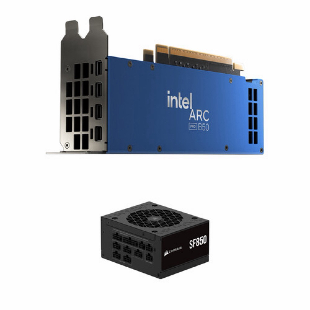Intel Arc Pro B50 Workstation SFF Graphics Card & SF850 80 PLUS Platinum 850W Power Supply Kit