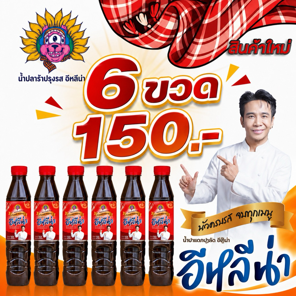 น้ำปลาร้าอีหลีน่า สูตรใหม่ โหน่งกว่าเดิม เซ็ท 6 ขวด