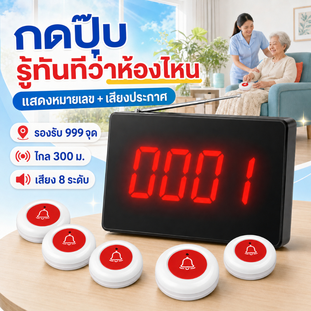 CHUNHEE Calling System ระบบโทรไร้สาย แผงแสดงผล LCD ร้านอาหาร/บาร์/ร้านกาแฟ(P4)กริ่งเรียกพนัก