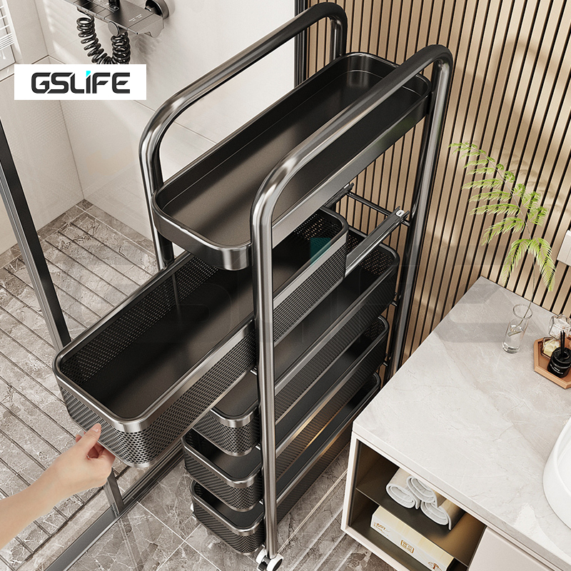 GSlife ชั้นวางเครื่องสำอาง ไม่ต้องติดตั้ง รถเข็นเ ชั้นวางของในครัว มีล้อ×4 มัลติฟังก์ชั่น