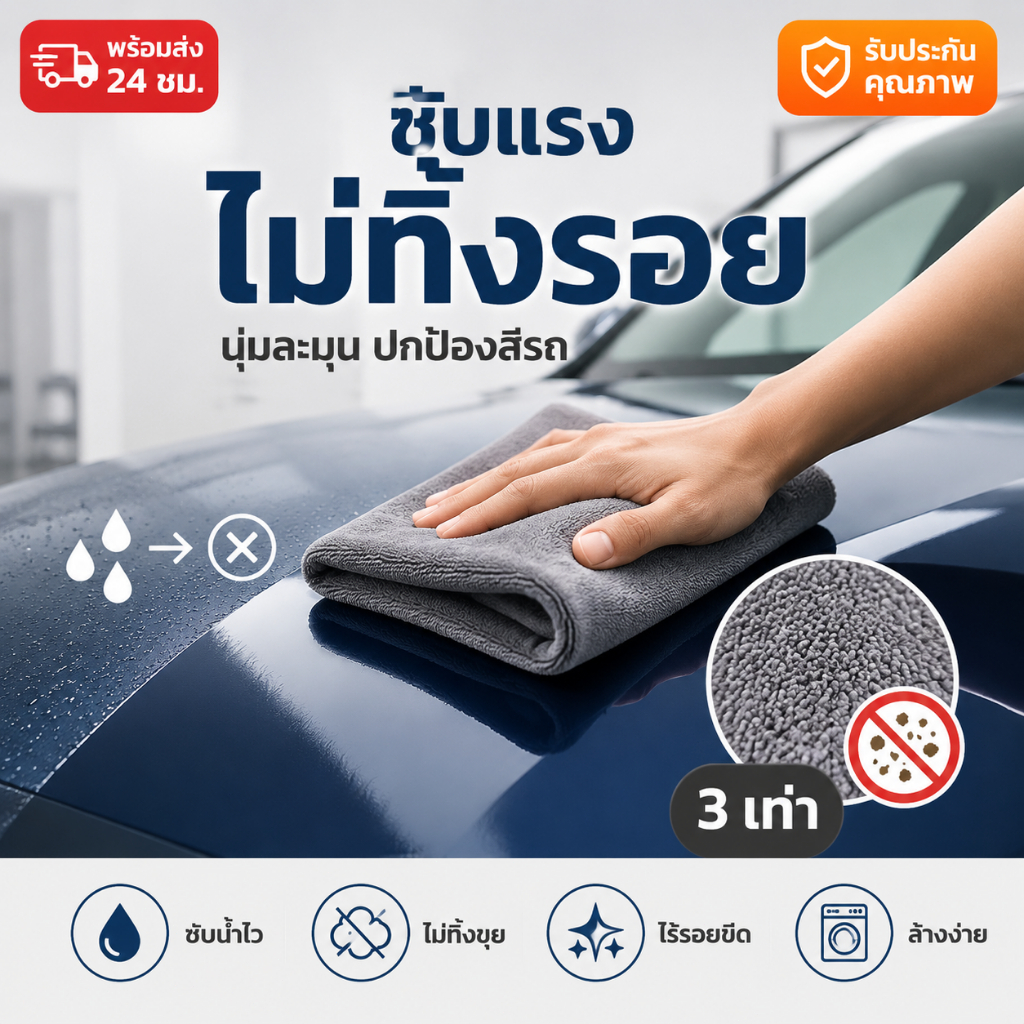 🔥ผ้าไมโครไฟเบอร์ ผ้าเช็ดรถ ผ้าขนหนูหนังนิ่ม หนา นุ่ม ดูดซับได้ดี เช็ดรถ บ้านๆ