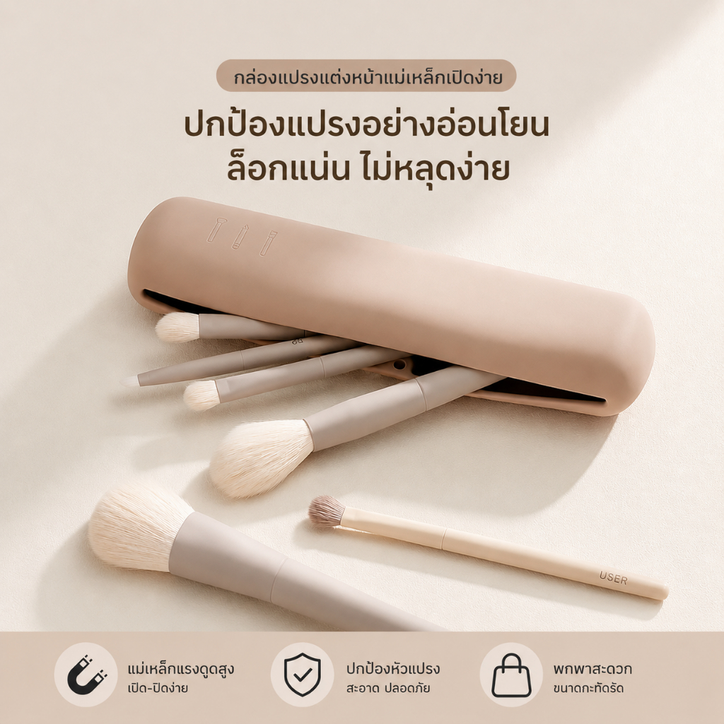 กล่องใส่แปรงแต่งหน้า กล่องเก็บแปรงเครื่องสำอาง ซิลิโคนนุ่ม กันน้ำ กันฝุ่น ล้างทำความสะอาดง่าย พกพาสะดวก