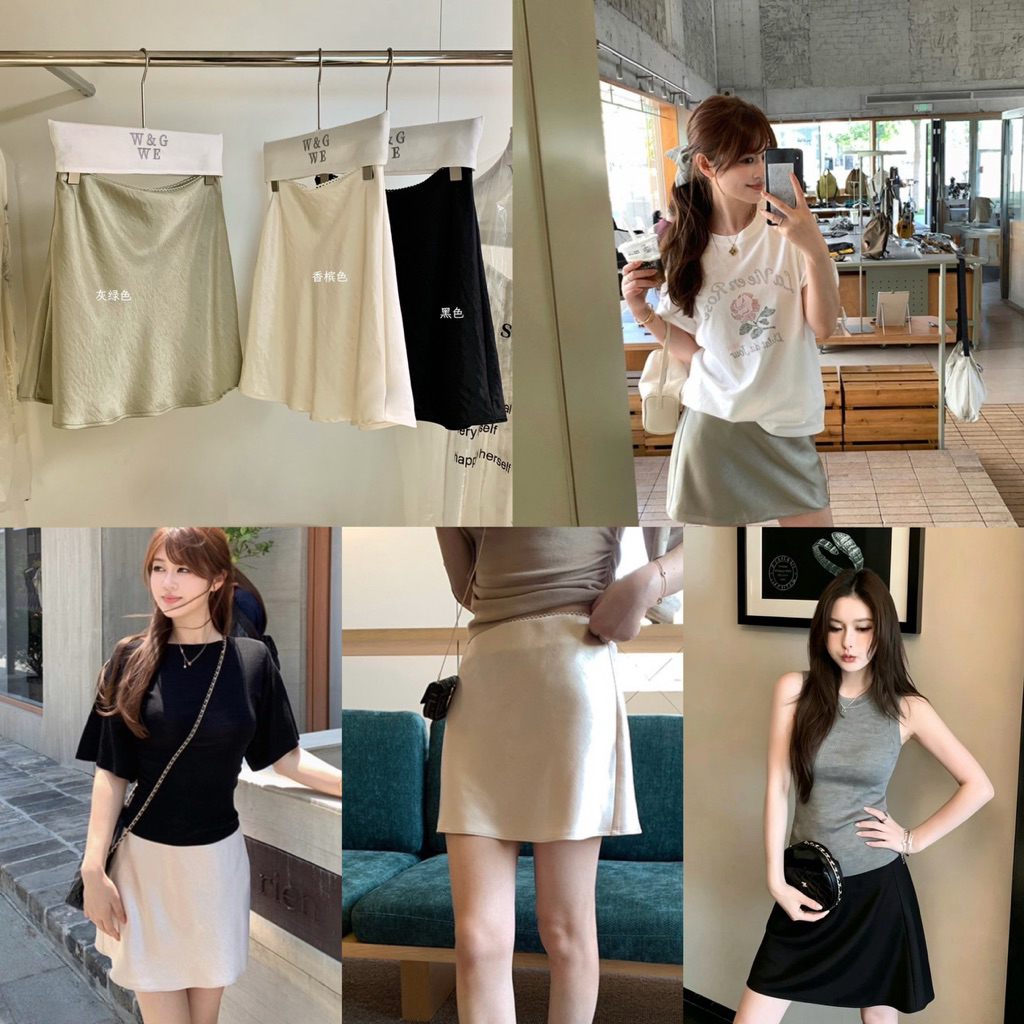 10492# กระโปรงสั้น ผ้าซาติน งานซิปข้าง เนื้อผ้าดี มีซับใน ทรงสวย TAG:WG.WE 🇰🇷