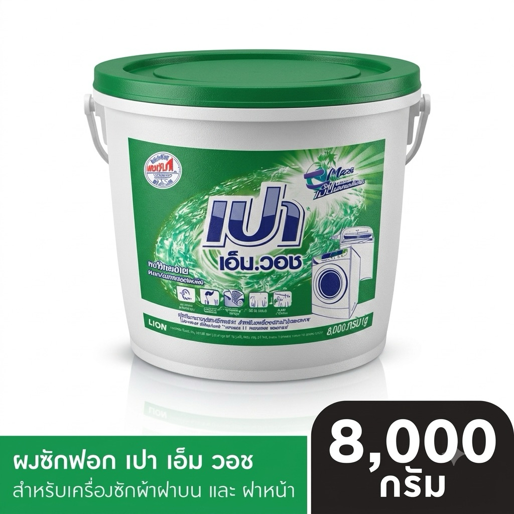 Pao M Wash ผงซักฟอก เปา เอ็ม วอช สำหรับ เครื่องซักผ้า ฝาบน และ ฝาหน้า ถัง 8,000 ก. ผงซักผ้าเปาแบบถัง