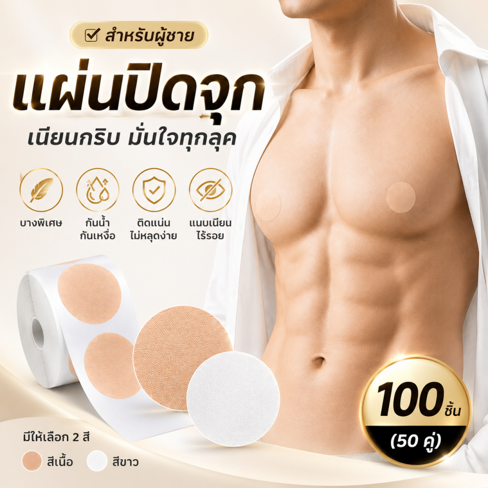 🔥แผ่นปิดจุกนมผู้ชาย กันน้ำ กันเหงื่อ บางพิเศษ ติดแน่น ใส่สบาย ไม่โป๊ 50 คู่