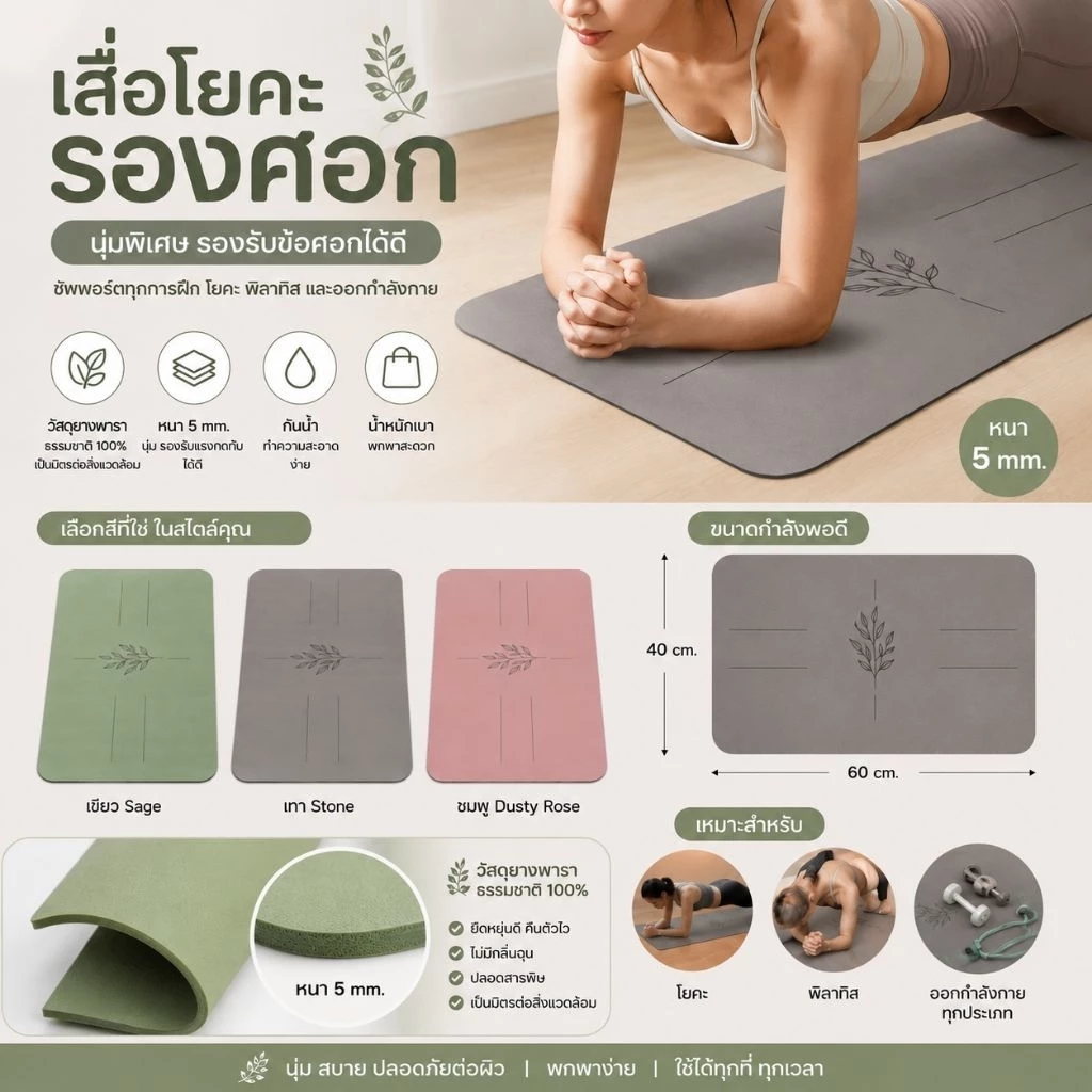 ที่รองข้อศอก เข่า เสื่อโยคะ PU MAT รองกันกระแทก ยางพารา ขนาดเล็ก