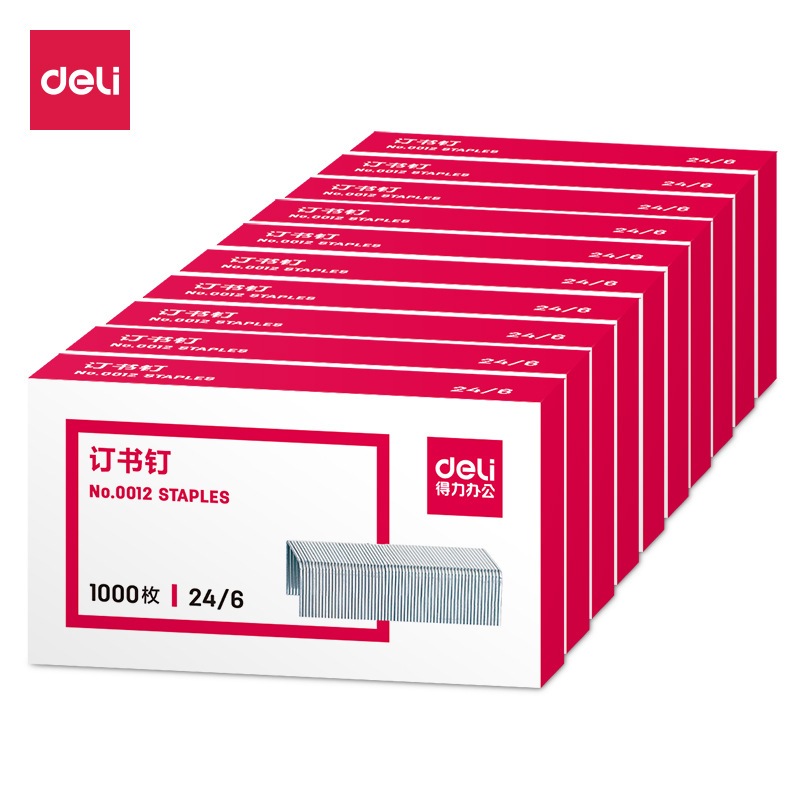 Deli ลวดเย็บกระดาษ 0012 ขนาด 24/6 บรรจุ 1000 ด้าม/กล่อง แพ็ค 10 กล่อง สำหรับเครื่องเย็บกระดาษสำนักงาน
