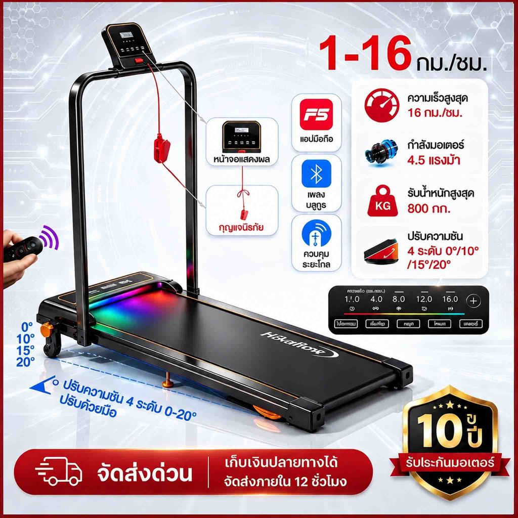 ลู่วิ่งไฟฟ้า Treadmill M1-3 พับได้ Mini Treadmill Walking Pad 1-16km/h 40cm LCD รีโมท รับน้ำหนักสูง ใช้ในบ้าน เงียบ