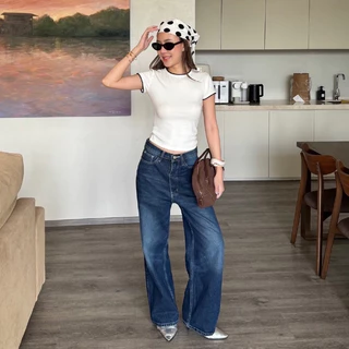 Hotgirl พร้อมส่ง เสื้อยืดแขนสั้นผู้หญิง เสื้อยืดเข้ารูป S-2XL เดินเส้นด้ายตัดคู่สี เนื้อผ้านุ่ม สบายผิว