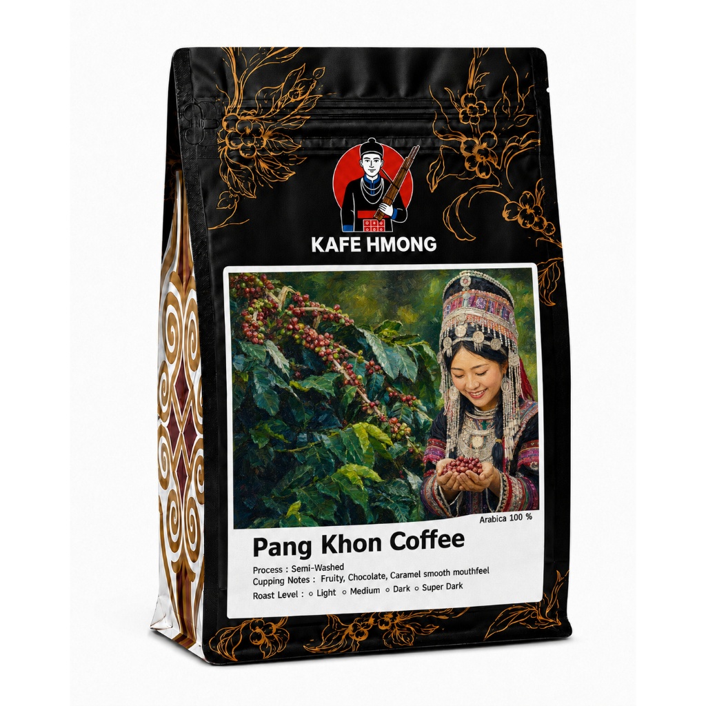 ปางขอน กาแฟคั่วสด KAFE HMONG (หญิงสาวชนเผ่า ถือผลกาเเฟ) คั่วใหม่ๆหอมๆ