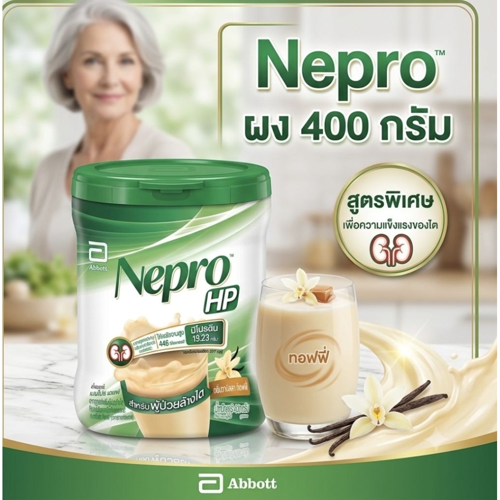 เนปโปร (Nepro HP) แบบผง 400กรัม  สำหรับผู้ป่วยล้างไต