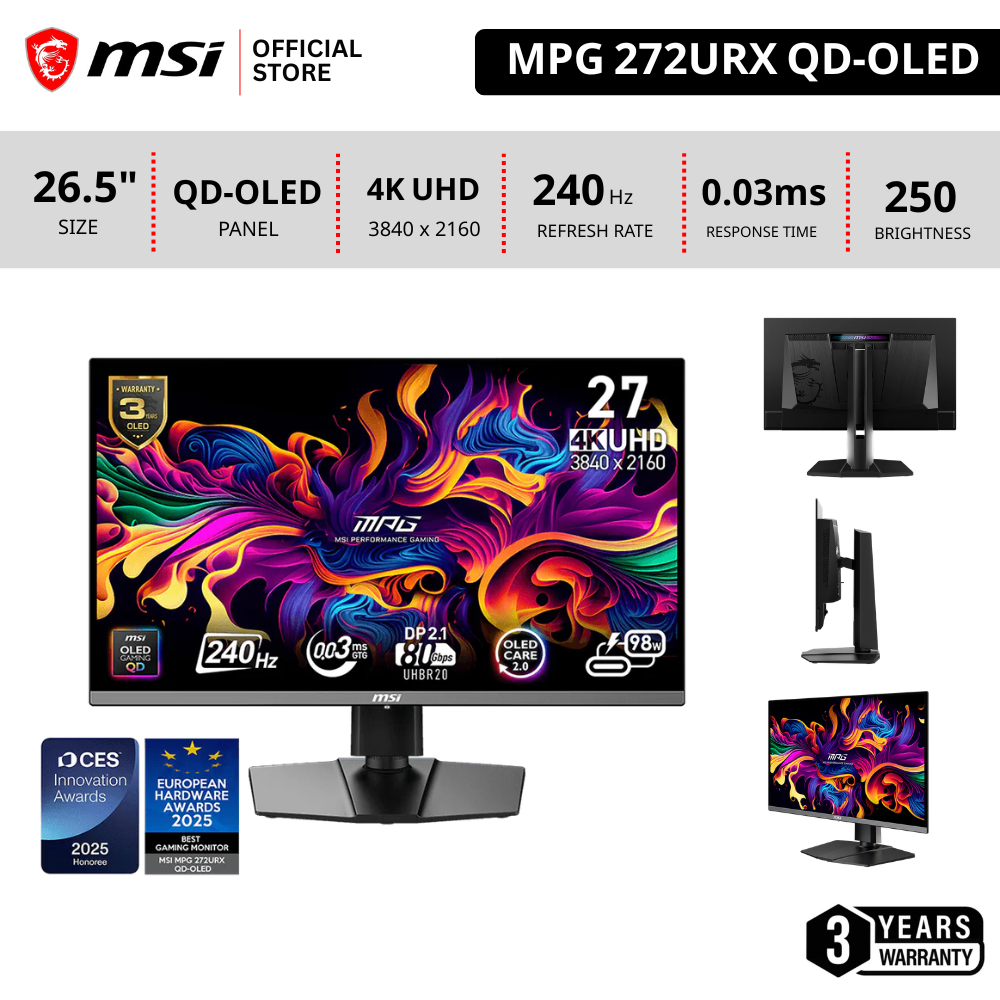 [Pre-Order] MSI MPG 272URX QD-OLED Monitor 3840x2160 (UHD) จอคอมพิวเตอร์ 26.5"