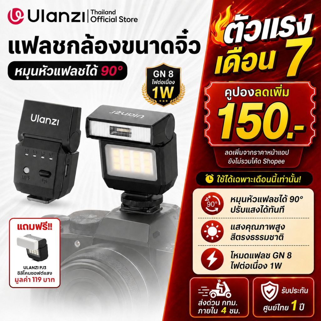 Ulanzi SL03 แฟลชกล้อง ถ่ายภาพ Camera Flash แสงระดับ GN8 ระบบ Hot Shoe รองรับ DSLR Mirrorless