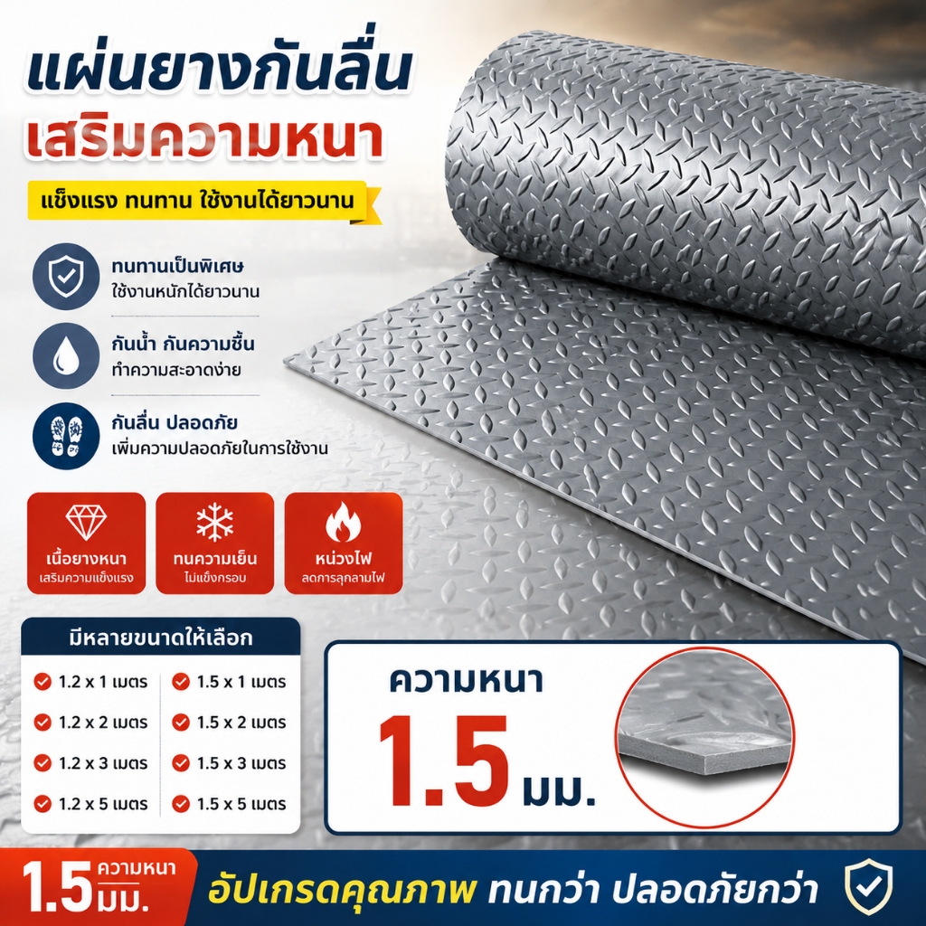 ผ่นยางกันลื่น แผ่นกันลื่น ตัดได้อย่างอิสระ กันน้ำและทำความสะอาดง่าย เสื่อยางปูพื้น รุ่นอัพเกรดหนาขึ้น ไม่มีกลิ่น