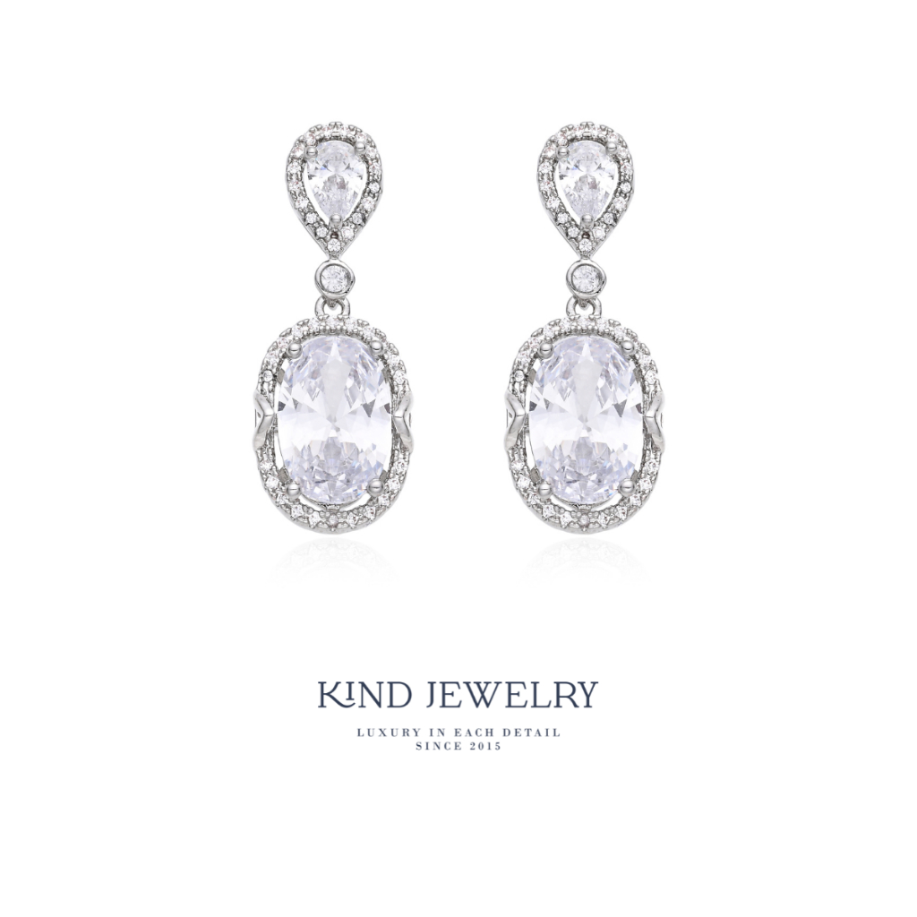 Kind Jewelry ต่างหู เจ้าสาว ต่างหูออกงาน Oval Spark Earrings