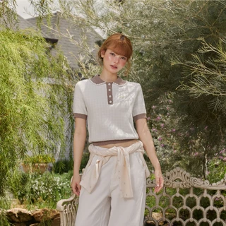 DAILYLOOK.SM --- Harper knit top เสื้อไหมพรม ทอลายสก็อตตัดขอบด้วยสีน้ำตาล