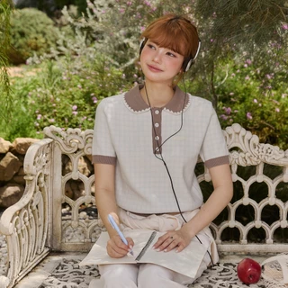 DAILYLOOK.SM --- Harper knit top เสื้อไหมพรม ทอลายสก็อตตัดขอบด้วยสีน้ำตาล